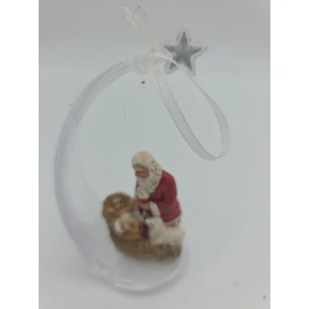 Christmas Nativity Ornament Santa Kneeling Baby Jesus Star Acrylic Decor
